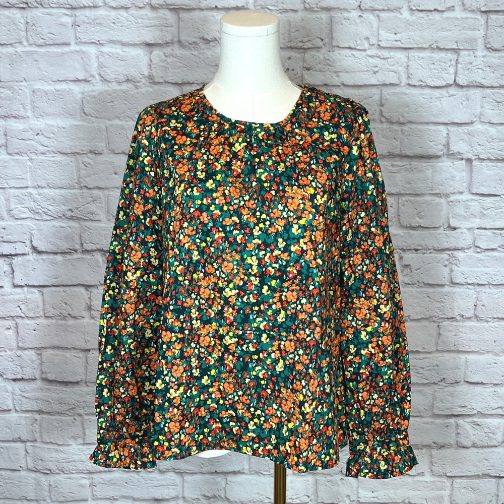 J.Crew Women's Small Green Floral Long Sleeve Top | Cottagecore